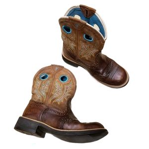 Ariat Brown and Teal Pattern Western Cowboy Boots